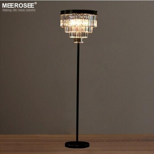 New Arrival Vintage Black Crystal Floor Lamps Nordic Style Standing Lustres Lighting Fixture Candelabra for Villa Living Room