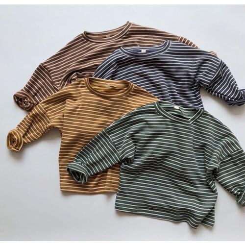 New Spring Baby Boys Girls Stripe T-shirt Childrens Casual Kids Autumn Baby Boys Girls Long Sleeve T-shirt 1-6 Yrs