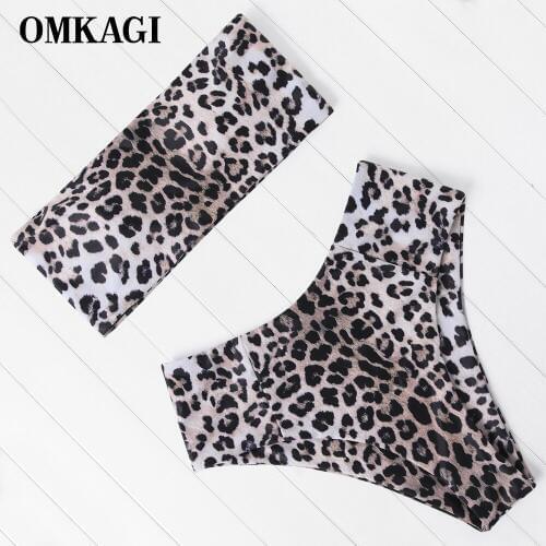 OMKAGI Bikini High Waist Swimwear Women Swimsuit Push Up Micro Bikini Womens Bathing Suits Leopard Biquini Bandeau Bikini 2020