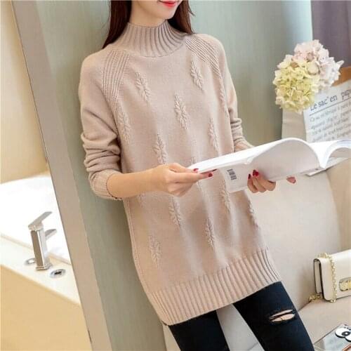 2020 Autumn Winter Women Half Turtleneck Knitted Jumper New Long Sleeve Loose Plus Size Solid Sweater Pullovers Ladies Tops Z713