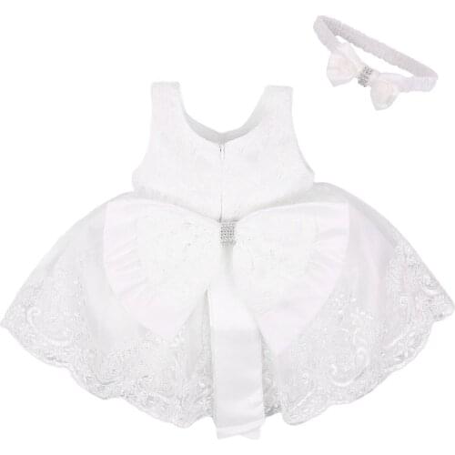 Newborn Baby Princess Girls Dress Headband 6 Colors Sleeveless Lace Bow Flowers Dress Wedding Party Kids Clothes 0-24M