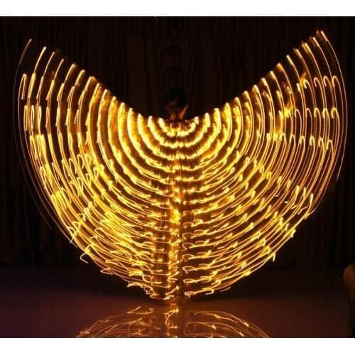 Stage Performance Prop Women Dance Accessories Girls LED Wings Light Up 360 Degrees Gold Isis Wings