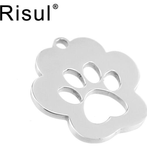 Risul cute Cat paw Pendants dog pawprint Pet tags dog tag puppy collar Both sides mirror polish Stainless steel wholesale 10pcs