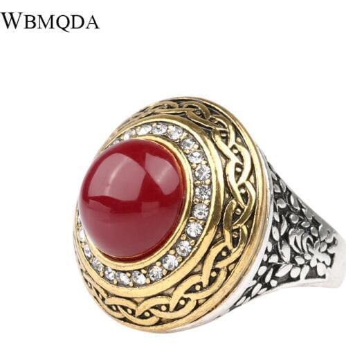 Luxury Vintage Wedding Ring Fashion Round Gold Band Inlay Resin And Crystal Red Indian Jewelry