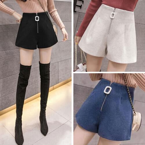 Plus Size XXXXL Autumn and Winter Woolen Shorts Womens Loose-Fit High Waistline Woman Wide-Leg Sexy Fashion Luxury