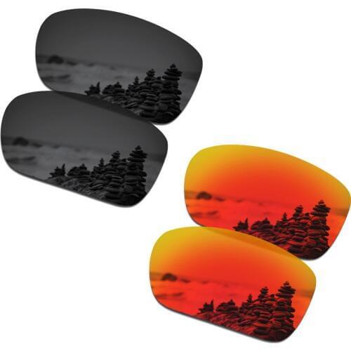 SmartVLT 2 Pairs Polarized Sunglasses Replacement Lenses for Oakley Scalpel Stealth Black and Fire Red