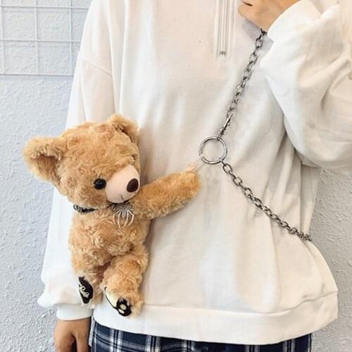 Cute Plush Bear Crossbody Bag Girl Fur Shoulder Bags Fashion Women Chain Messenger Bag Japanese Korea Style