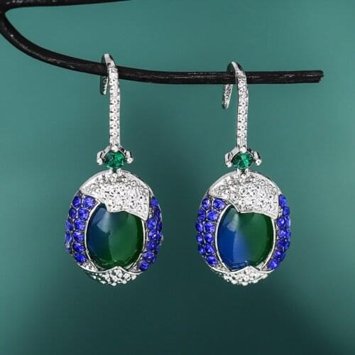 Vintage Ethnic Blue Resin Dangle Earrings for Women Bohemia Wedding Engagement Ear Drop Earrings Charm Party Jewelry Gift