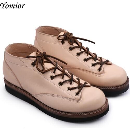 Yomior 2021 Handmade Vintage Casual Men Shoes Spring Goodyear Welted Tooling Wings Ankle Boots High Quality Motorcycle Boots
