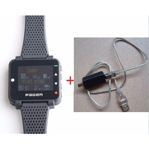 High Quality Wireless Wrist Watch Pager System Text Message Support English/Hebrew/Turkey/French/Farsi+ Programmable ID Cable
