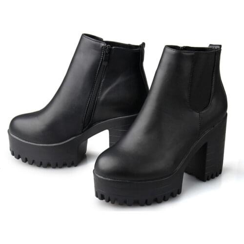 Botas Mujer Fashion Women Boots Square Heel Platforms Zapatos Mujer PU Leather Thigh High Pump Boots Motorcycle Shoes