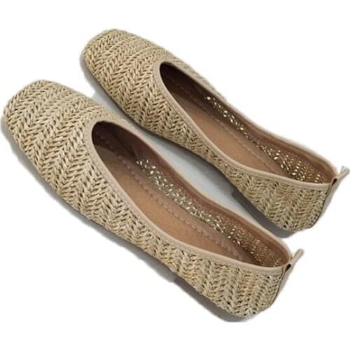 Summer Flat Square Toe Single Shoes Women Shallow Mouth Breathable Lazy Grandma Shoes Korean Soft-soled Fisherman Peas Shoes