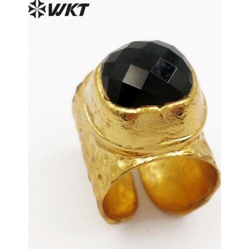 WT-R301 wholesale natural stone rings classic style female jewelry high quality ring with multi colors round shape stone plated