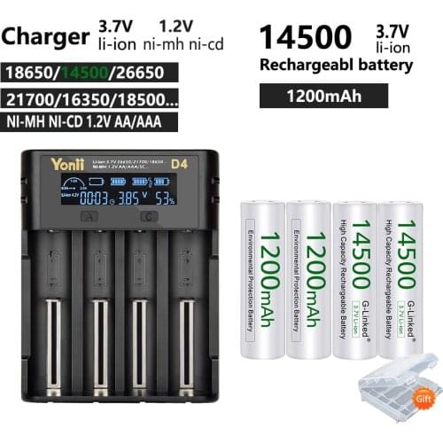 14500 3.7V 1200mAh Rechargeable Li-ion Battery+USB Smart LCD Display Battery Charger for AA/AAA 1.2V Ni-Cd Ni-Mh Batteries