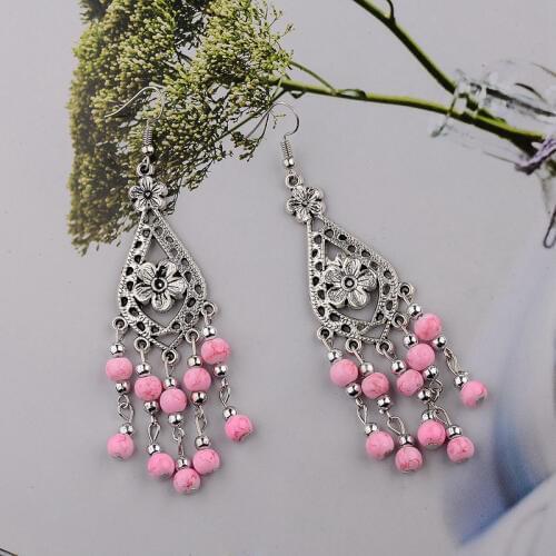 2020 Fashion Jewelry Wholesale Vintage Tibetan Multicolor Tassel Long Section Round Beads Women Dangle Earring Pendant