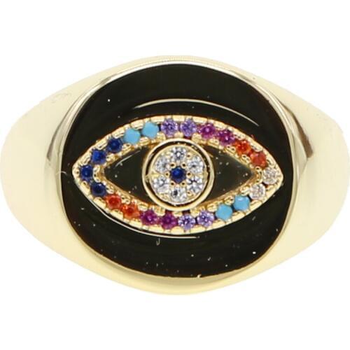 2019 engraved rainbow cz evil eye gold wide engagement band rings for lady women party gift finger jewelry classic antique ring