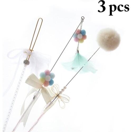 3PCS Cat Teaser Wand Fake Feather Kitten Teaser Stick Cat Interactive Toy Plush Cat Toy Pet Training Toy For Cats Pet Supplies