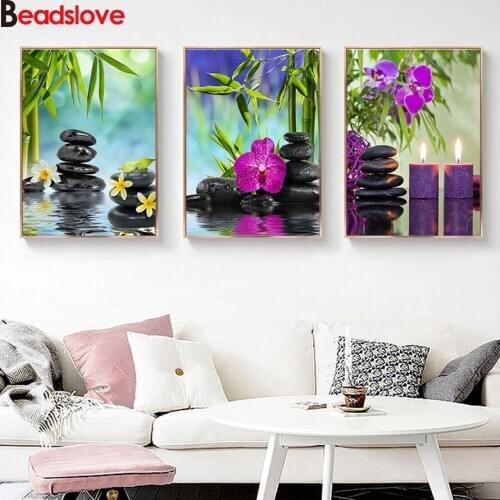Green Bamboo Zen Stone 3pcs 5d diy diamond painting full square/round mosaic cross stitch diamond embroidery sale room art