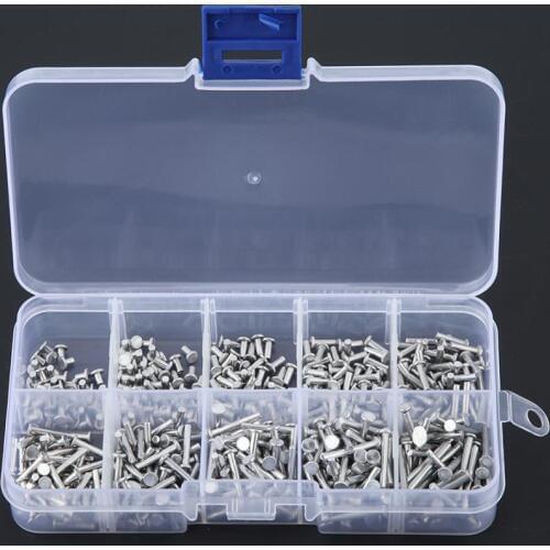 500Pcs M2 Flat Head Aluminum Rivets Flat Head Solid Rivet 3mm-18mm Length rivets for leather remaches