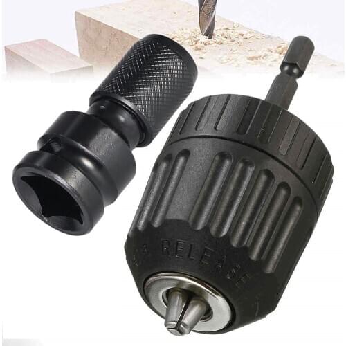 Keyless Drills Chuck Socket Adapter 3/8-24UNF 0.8-10mm Clamp Range Converter Quick Release Impact 1/2" Square To 1/4" Hex Shank