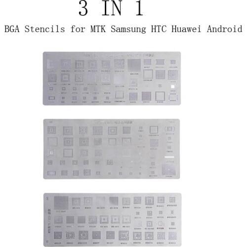 Free ship 3pcs universal BGA Stencils for MTK Samsung HTC Huawei Android Directly Heated BGA Reballing Stencils Kit