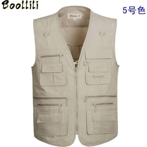 Beige Waistcoats For Mens Travel Vest Pockets Army Green Vest With Many Pockets Men Jacket Plus Size XL-5XL