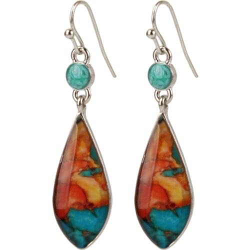 Bohemia Vintage Long Drop Earring For Women Boho Jewelry Ethnic Natural Colorful Turquoises Stone Earrings Pendientes
