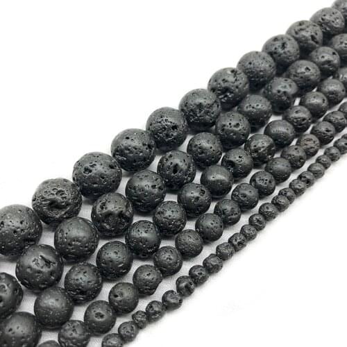 Natural Stone Black Lava Volcanic Stone Loose Spacer Beads 4/6/8/10/12MM Fit Diy Charm Beads For Jewelry Making Accessories 15"