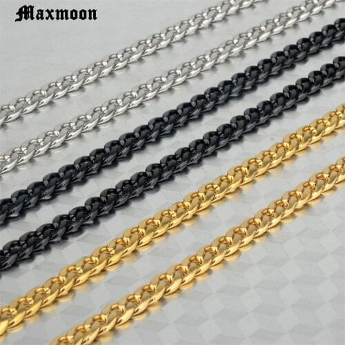 MAXMOON Mens Cuban Link Chain Necklace Stainless Steel Gold Black Color Male Choker colar Jewelry Gifts for Him