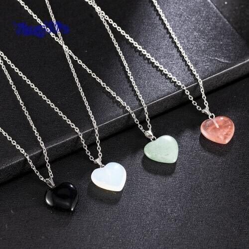 Fashion Natural Stone Heart Shape Crystal Quartz Healing Point Chakra Pendant Necklaces Gift Party Long Chain Necklace Jewelry