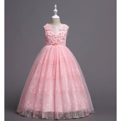 Childrens Dresses, Girls' Lace Dresses, Wedding Dresses, Big Childrens Solid Color Princess Dresses Clothes