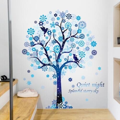 [heatboywade]Blue starry Tree Wall Stickers for Kids rooms Bedroom Decor Vinyl Wall Decals Door Sticker Removable Bathroom Mural