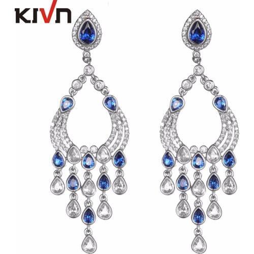 KIVN Womens Fashion Jewelry Long Dangle CZ Cubic Zirconia Chandelier Bridal Wedding Earrings Birthday Gifts 6pcs Lot Wholesale