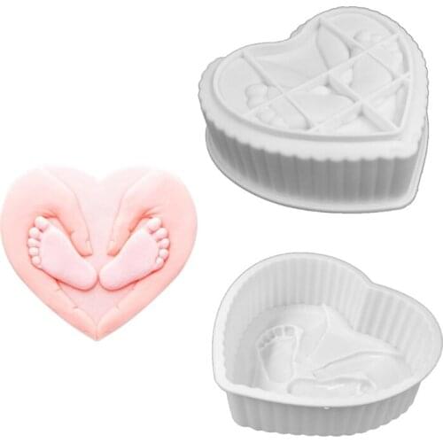 Valentines Day Mold 3D Heart Footprint Silicone Mould Mousse Cake Chocolate Decorating Baby Shower Party Supplies