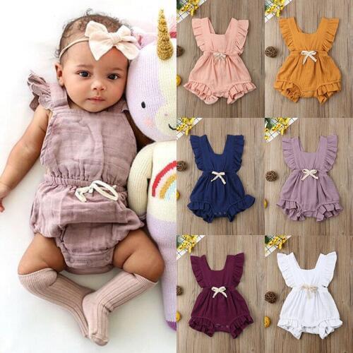 Newborn Baby Girls Ruffle Solid Color Romper Backcross Jumpsuit Outfits Sunsuit Baby Clothing