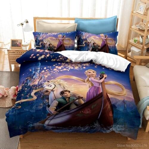 Disney 3D Print Tangled Rapunzel Princess Bedding Set Queen King Quilt Cover with Pillowcase Duvet Cover Set for Kids Boys Girls