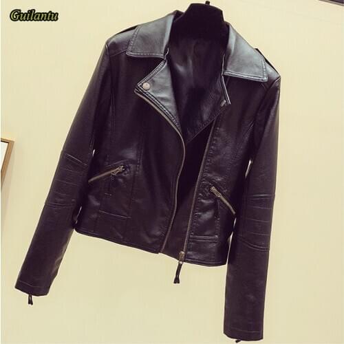 Guilantu Plus Size 5xl 6xl Motorcycle Faux Pu Leather Jacket Women Turn-down Collar Zipper Black Punk Streetwear Biker Coat