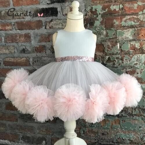 Puffy Flower Ball Skirt Girl Pageant Dresses Kids Glitter Sashes Flower Girl Dresses Tulle Skirt Kids Communion Dress Ball Gown