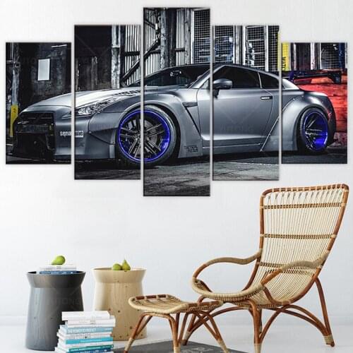 Modular Pictures Living Room Wall Art Canvas Sports Car Poster Decor 5 Pieces NISSAN GTR R35 5 Painting HD Printed Photo Framed