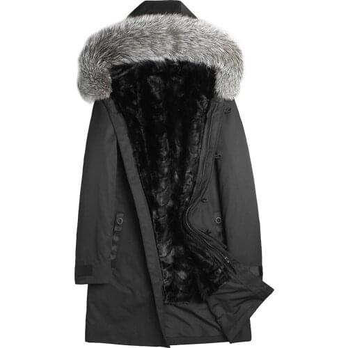 Natural Mink Fur Liner Parka Men Fox Fur Collar Long Coat Winter Jacket Men Luxury Parkas Plus Size P-MEB7135-1 MY1585