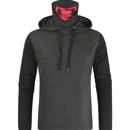 2021 New Spring and Autumn Fashion Casual Mens Patchwork Turtleneck Print Slim Hooded Hip Hop Long-sleeved Mens T-shirt