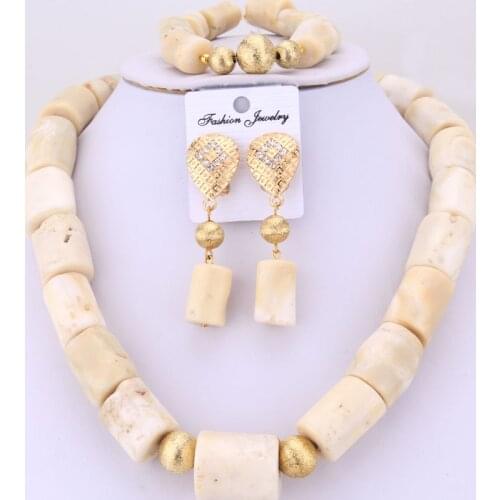 4Ujewelry 20 Inches 15-21mm African Jewellery Set Nigeria White Coral Earrings Jewelry Bridal Set