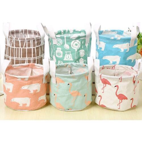 1PC CuteRound Cotton Linen Desktop Storage Box Sundries Storage Organizer Stationery Cosmetic Storage Basket Container OK 0460