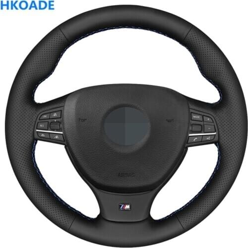 DIY Black Genuine Leather Hand-stitched Car Steering Wheel Cover For BMW M Sport F10 F11 (Touring) F07 F12 F13 F06 F01 F02 M5