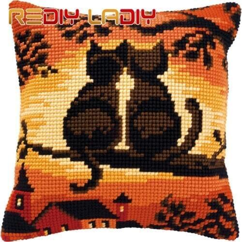 Cross Stitch Cushion Cover Sunset Animals Sofa Pillows Chunky Cross-Stitch Kits Acrylic Yarn Pillow Case Home Decor Art & Crafts