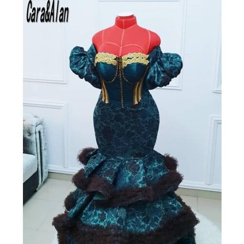 Nigerian Aso Ebi Mermaid Prom Dresses Lace African Evening Gowns 2021 Short Sleeves Beading robe de soirée de mariage abiye