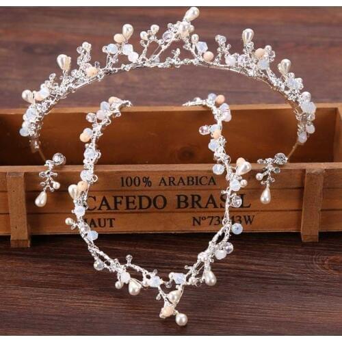 Romantic Multi-color Pearl Crystal Leaf Bride Crown Tiaras Necklace Wedding Bride Diadem Headpiece Hair Ornaments Jewelry Set BH