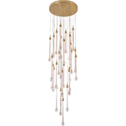 Luxury Crystal Droplet Golden Luster Pendant Lights Stairwell Duplex Hanging Lamps Villa Hotel Lobby Modern Restaurant Fixtures