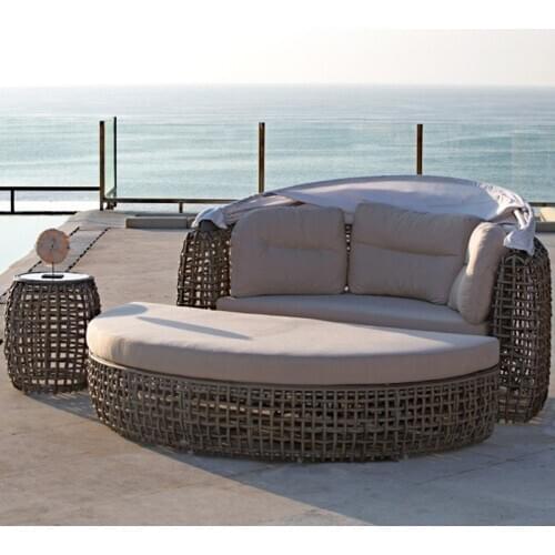 Freeshipping Lounger Outdoor Rattan Sofa Lying Bed Balcony Villa Outdoor PU Rattan Chairs Sets