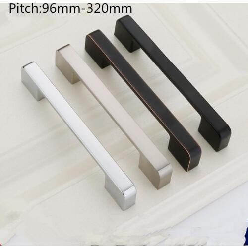 96mm-320mmKitchen handle TV Cabinet door handle Drawer knob bookcase pull dresser handle black chrome Long Handle Pulls